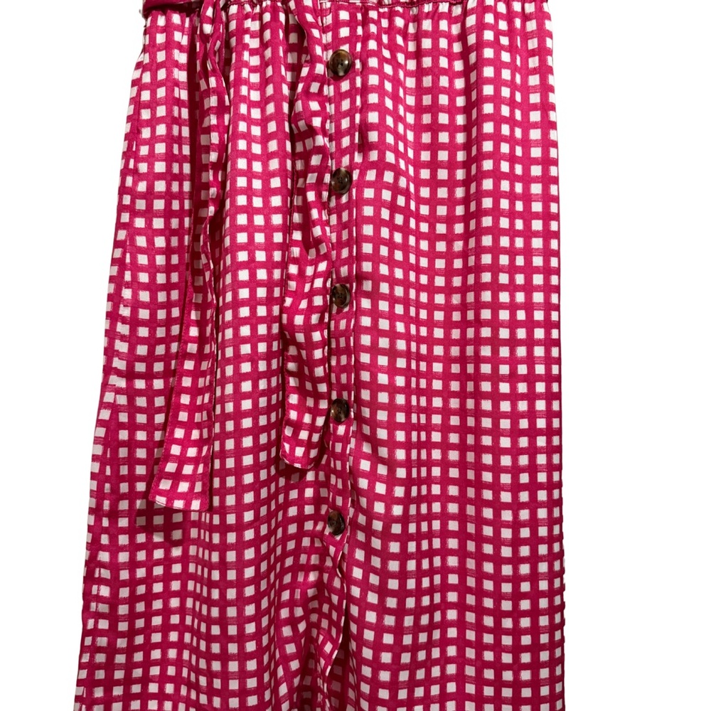 Ann Taylor Pink and White Gingham Button-Front Skirt
